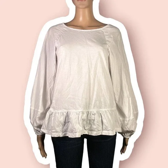 Banana Republic White Drop Waist Puff Sleeve Prairie Top Size Small - "Terra" - Picture 1 of 12